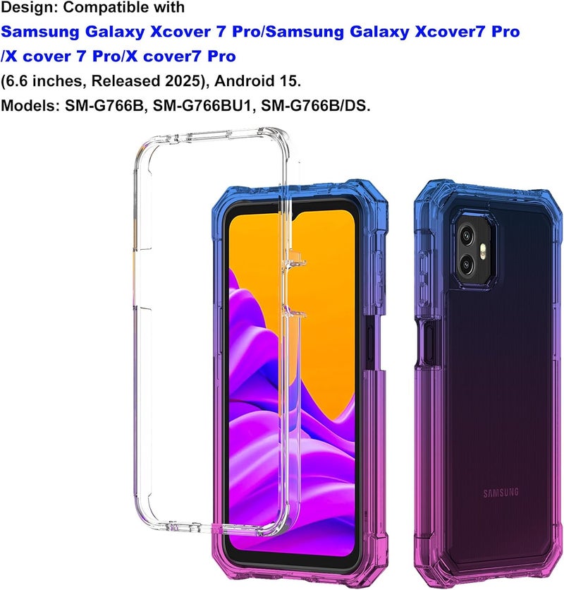 Ailiber حافظة لجهاز Galaxy XCover 7 Pro، مع واقي شاشة، حافظة هاتف Samsung X Cover7 Pro، حماية مزدوجة، زوايا مقاومة للصدمات، حافة TPU رفيعة، غلاف هاتف سيليكون أزرق وردي - Image 2